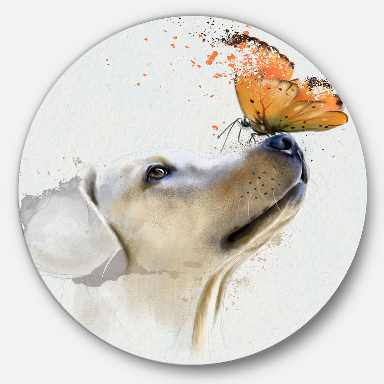 Designart - Golden Retriever Dog with Butterfly' Disc Animal Metal Circle Wall Art